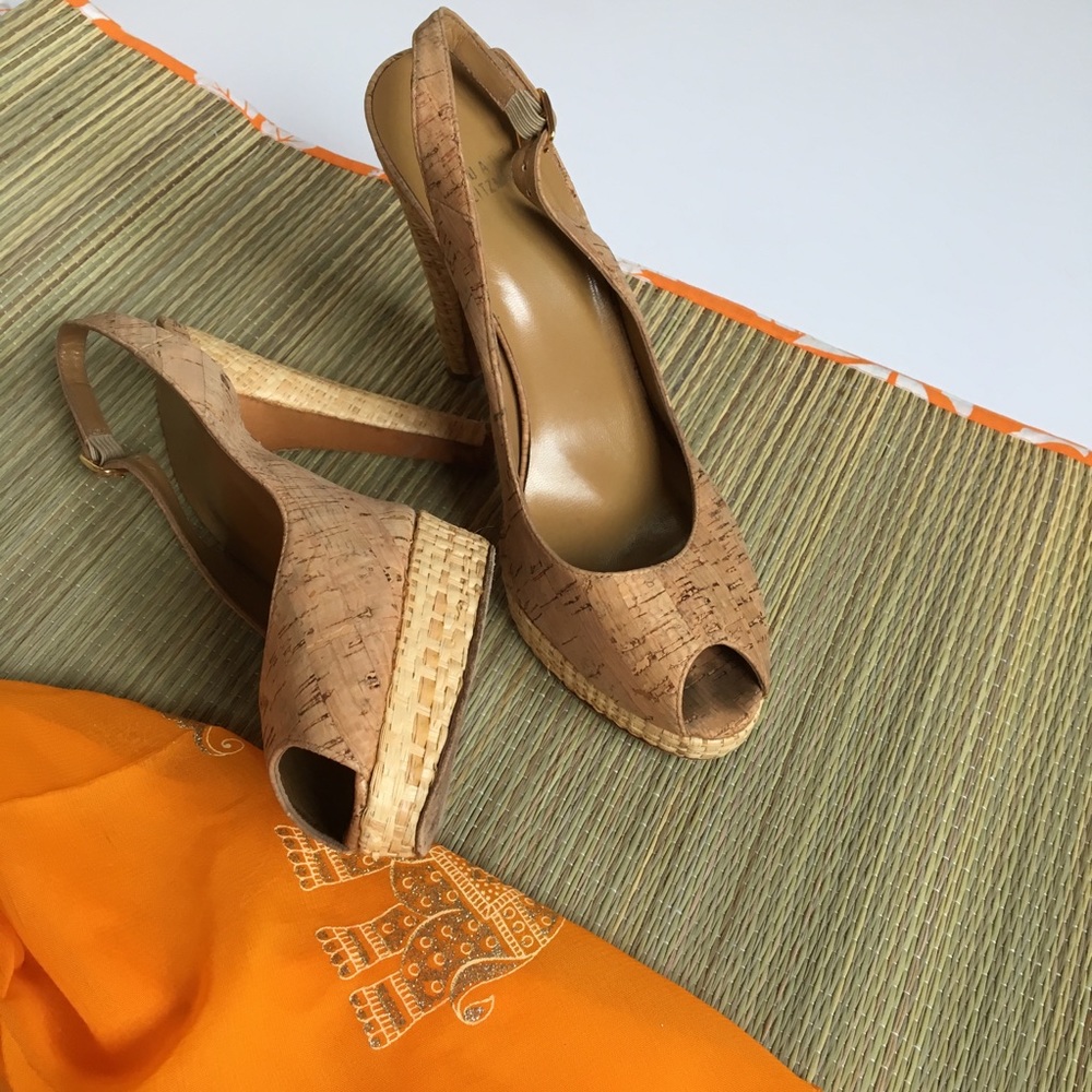 Stuart Weitzman  Cork peep toe pumps